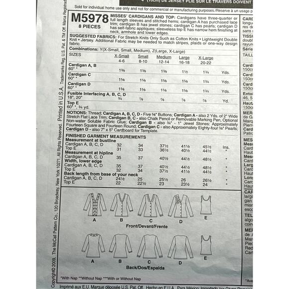 McCalls 5978 Pattern Cardigan top size xs s m - Picture 4 of 5